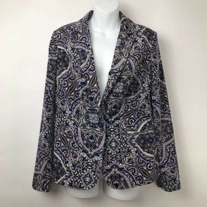 Chicos Suit Jacket Blazer Navy Paisley Sz 0 XS 4